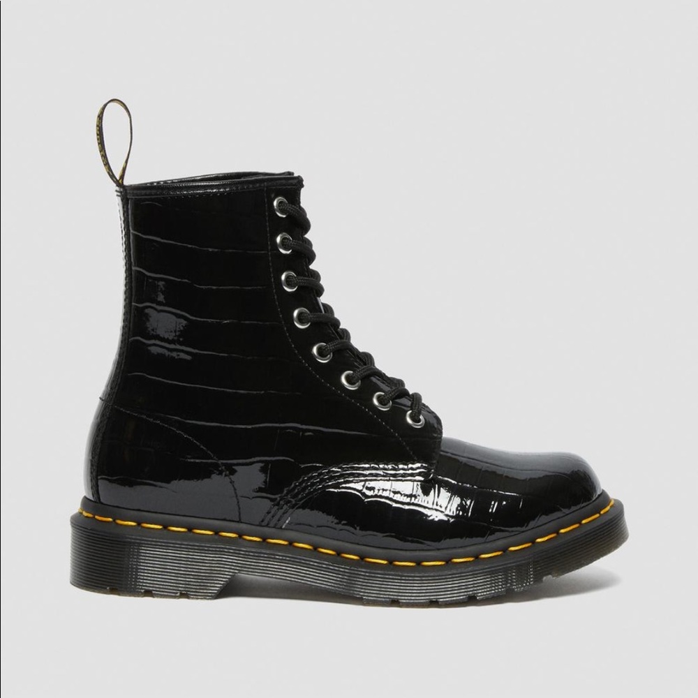 DR. MARTENS 1460 W Black Patent Lamper Croc Emboss Boots - Picture 6 of 16
